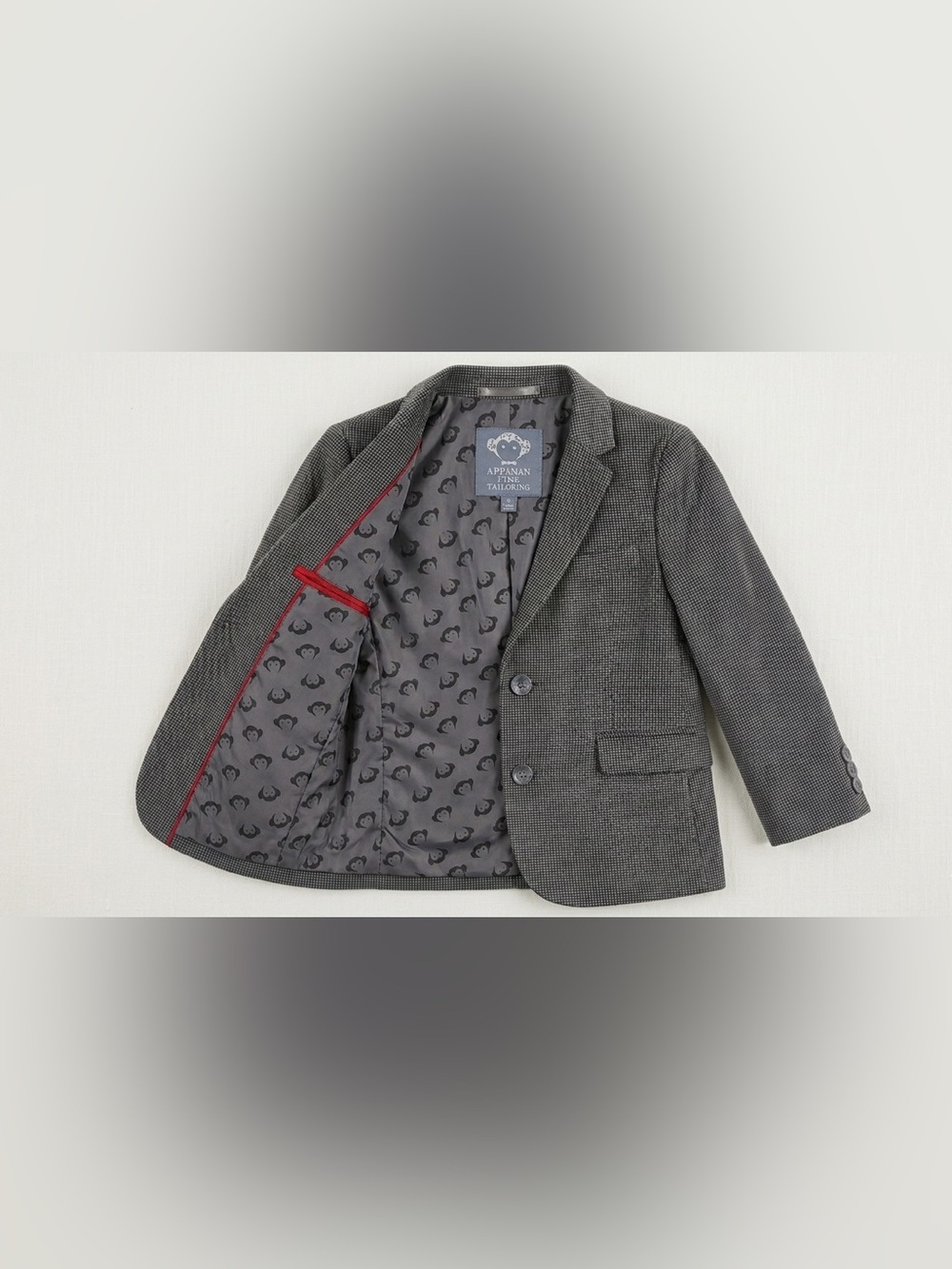 Appaman Gray Houndstooth Boys' Blazer with Red-Trim Lining